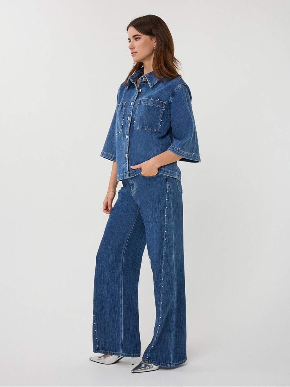 Esqualo Wide Leg Jean w Studs